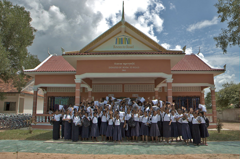 Room to Read, Girls' Education program participants in front of 2000th Library, Siem Reap, Cambodia (Dustin Frazier)